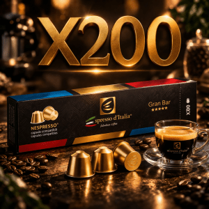 Pack Réserve 200 capsules compatibles Nespresso Gran Bar Espresso d'Italia - 20 boîtes - Torréfaction italienne intensité 6